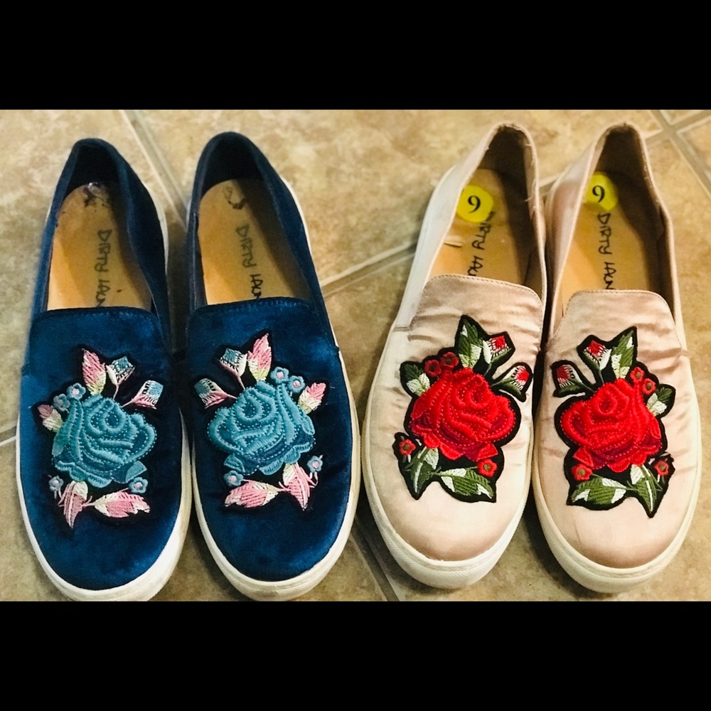 2 pairs embroidered slip ons sz9 by Dirty Laundry